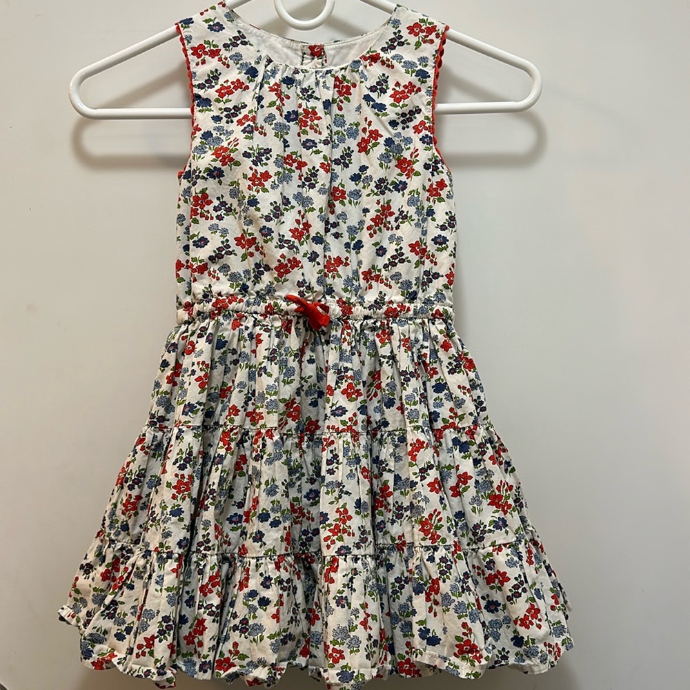Mini Boden White Floral Sundress with Red and Blue Flowers